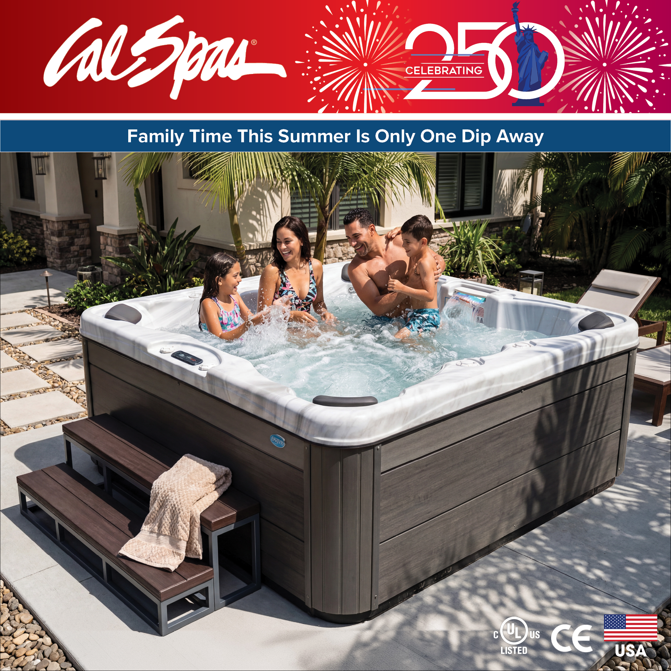 Calspas hot tub being used in a family setting - Broken Bow